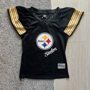 Troy Polamalu #43 Pittsburgh Steelers Reebok Women's Jersey Rhinestone V-Neck S